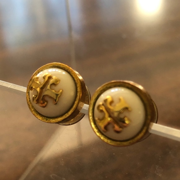 Authentic Tory Burch Double T gold tone and white earrings - Picture 7 of 16